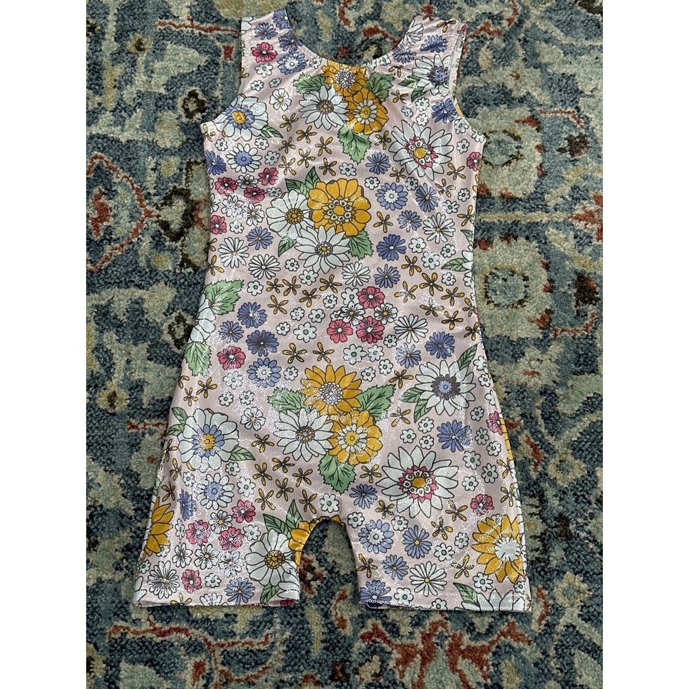 Floral Unitard Girls 8 Pink Daisy Shimmer Glitter‎ Dancewear EUC